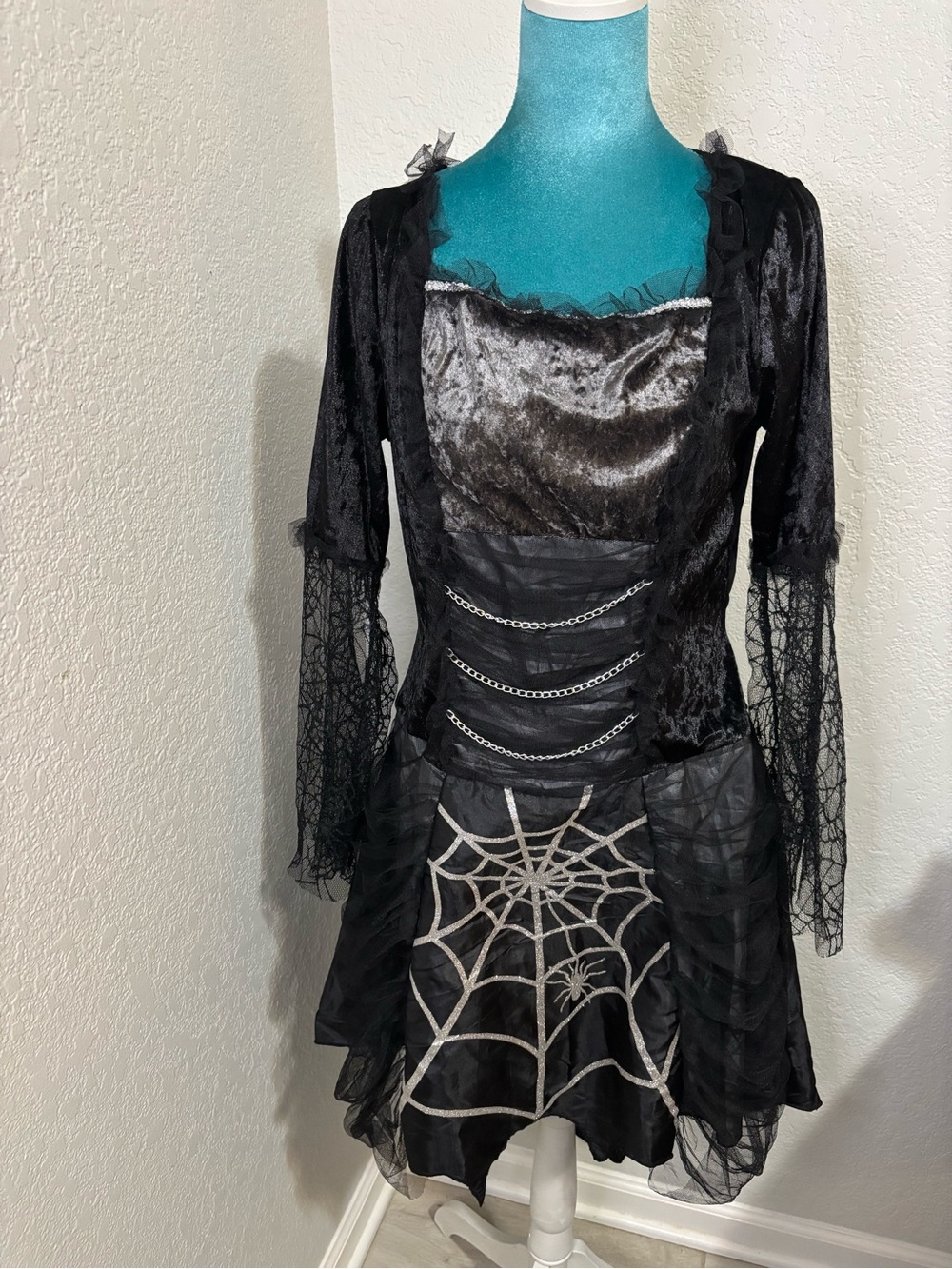 Whimsical Witchy Goth Spiderweb Dress Dark Grunge Halloween Costume Photo